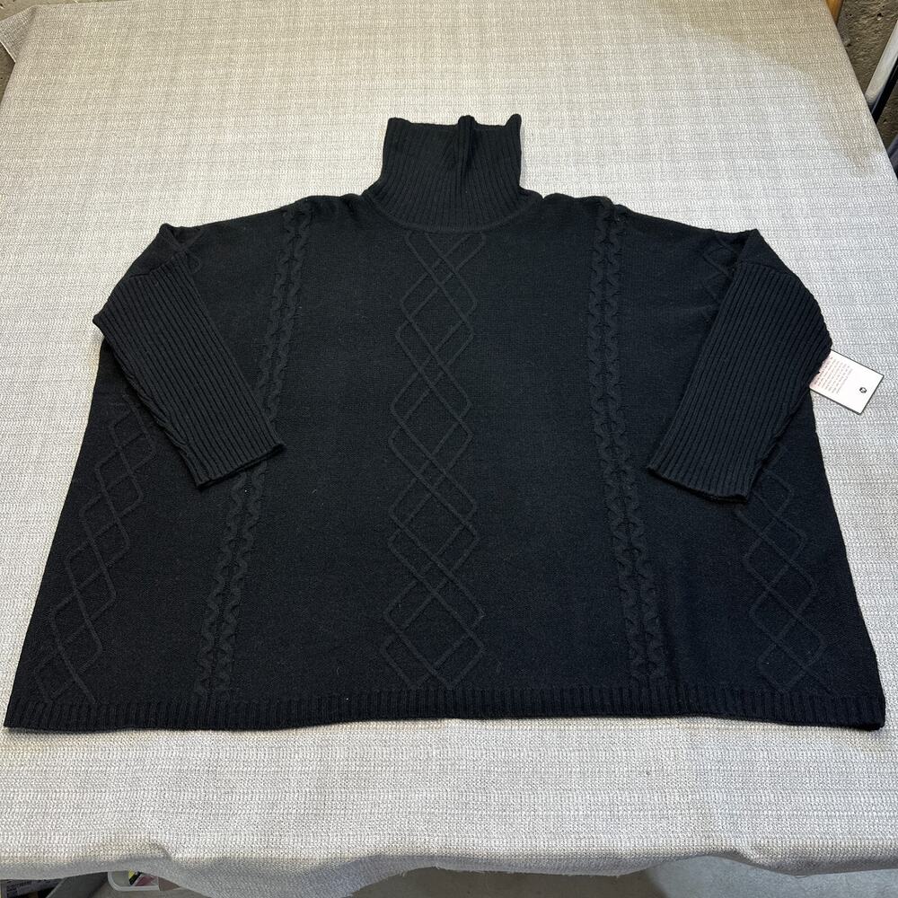 Tabitha Webb Poncho Sweater Womens S / M Black Cable Knit Turtleneck Wool‎ Blend